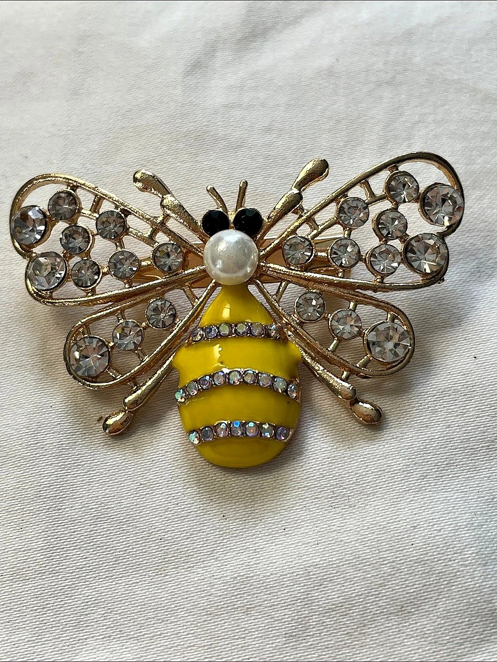 Bee Crystal Brooch in Gold & Yellow Like 2”x1.25”New